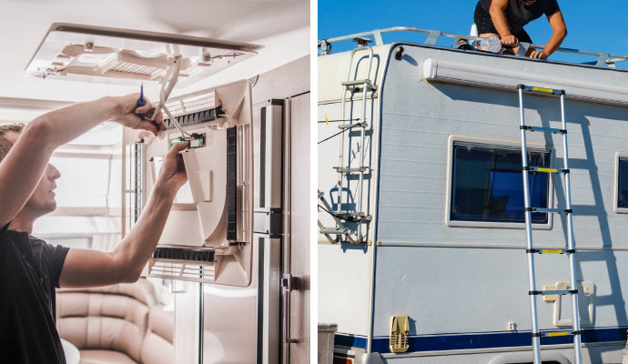 Collage of expert repairing rv ac